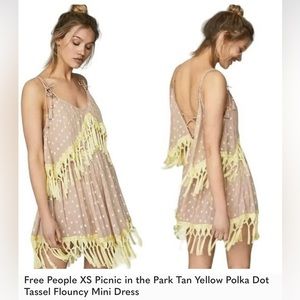 Free People Walk in the park tan yellow polka dot dress.